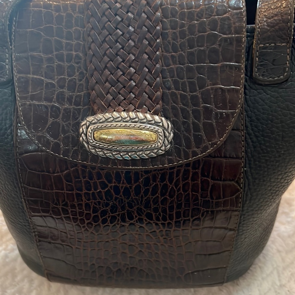 Vintage Brighton Bucket Black Leather Brown Lizard Embossed Shoulder Bag - Picture 4 of 11
